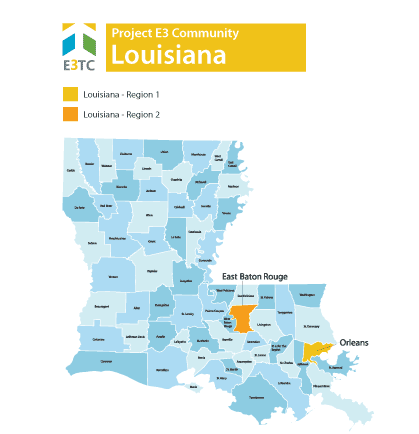 This map shows the Geographic Regions where Project E3 will provide technical assistance.